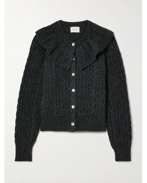 Doen Cardigan En Alpaga Mélangé À Mailles Pointelle Et Torsadées Nerina - Noir