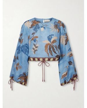 ALÉMAIS Georgie Cropped Printed Ramie Blouse - Blue