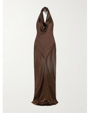 Loewe Draped Silk-Satin Halterneck Gown - Brown