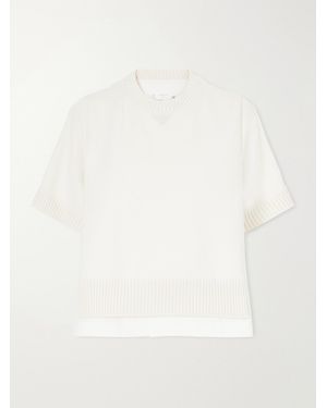 Sacai Layered Shell-Trimmed Cotton And Cashmere-Blend T-Shirt - White