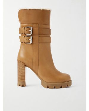 Christian Louboutin Elisawalk 100 Lederstiefel Mit Shearling-Futter Und Schnallen - Braun