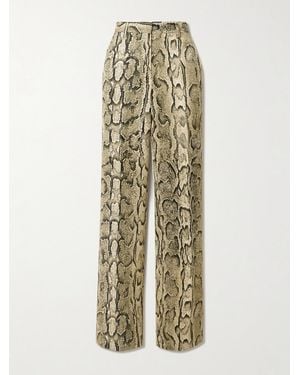 Dries Van Noten Snake-Print Jersey Straight-Leg Trousers - Metallic