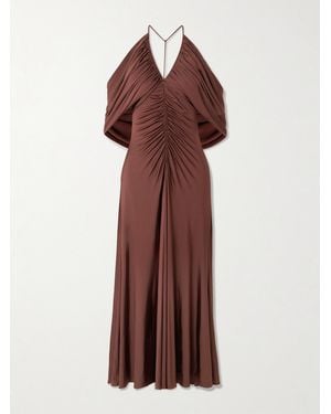 Self-Portrait Off-The-Shoulder Draped Stretch-Jersey Midi Dress - Brown