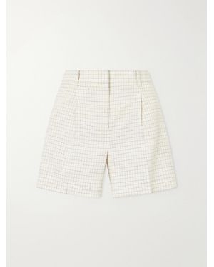 Theory Fluid Checked Linen-Blend Shorts - Natural