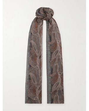 Saint Laurent Foulard En Mousseline De Soie À Imprimé Cachemire - Gris