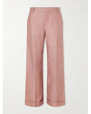 Brunello Cucinelli Linen Wide-Leg Pants - Pink
