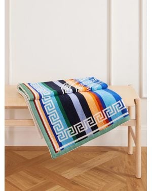 Versace Striped Cotton Beach-Towel - Blue