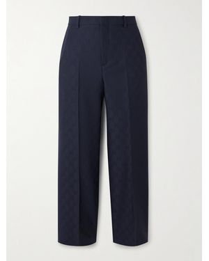 Gucci Cropped Wool-Jacquard Straight-Leg Trousers - Blue