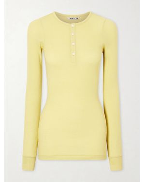 AURALEE Ribbed-Knit Cotton T-Shirt - Yellow