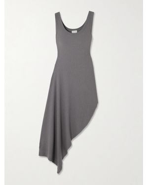 Dries Van Noten Asymmetric Draped Ribbed Jersey Midi Dress - Grey