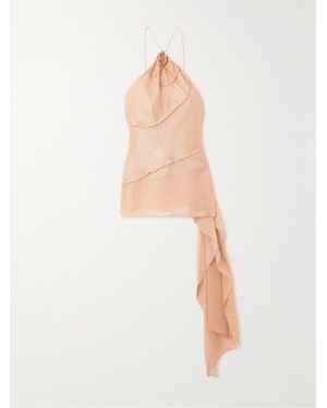 Victoria Beckham Asymmetric Appliquéd Metallic Chiffon Halterneck Top - White