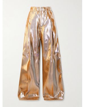 Dries Van Noten Lamé Wide-Leg Pants - Natural
