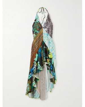 Siedres Izen Printed Twill, Satin And Sequined Ecovero-Blend Tulle Mini Dress - Blue