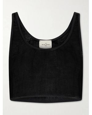 LeKasha Tahta Cropped Linen Top - Black