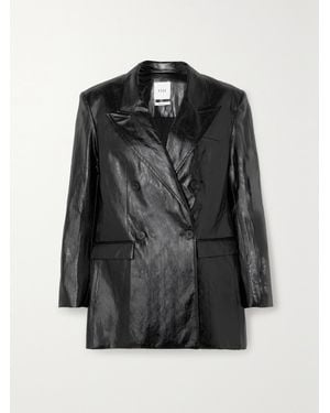 Esse Studios Milos Double-Breasted Crinkled Faux Leather Blazer - Black