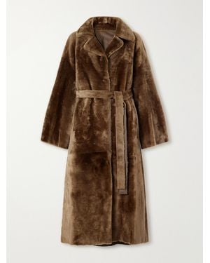 Arma Rien Belted Reversible Shearling And Leather Coat - Brown