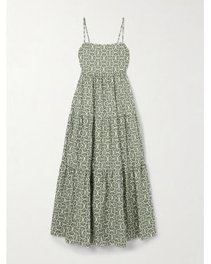 Matteau Tiered Floral-Print Organic Cotton Maxi Dress - Green