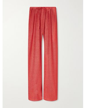 Oséree Lumière Metallic Lurex Wide-Leg Trousers - Red