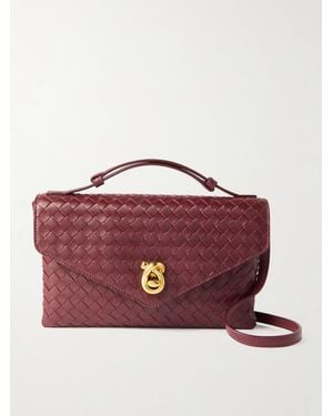 Bottega Veneta Knot Lock Medium Intrecciato Leather Shoulder Bag - Red