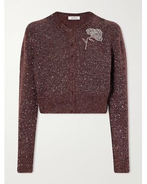 Erdem Crystal-Embellished Cropped Sequined Alpaca-Blend Cardigan - Purple