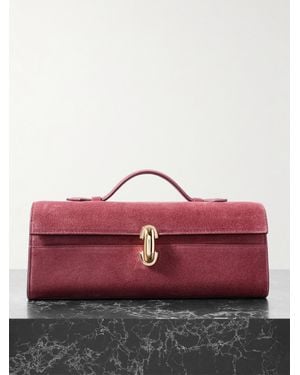 SAVETTE Slim Symmetry Pochette Leather-Trimmed Suede Tote - Red