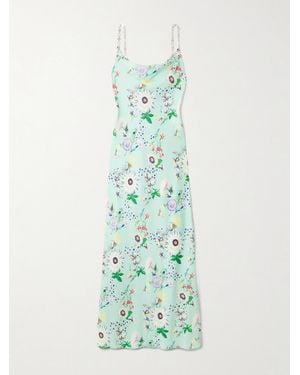 Rabanne Chain-Embellished Floral-Print Satin Midi Dress - Green