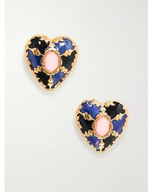 Saint Laurent Bo Coeur-Tone Enamel Earrings - White