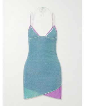 Oséree Lumiere Double Metallic Lurex Mini Dress - Blue
