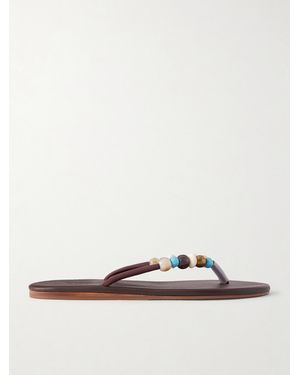 Ancient Greek Sandals Saionara Bead-Embellished Leather Flip Flops - Brown