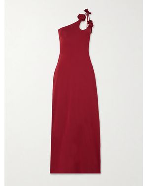 Maygel Coronel Celosía One-Shoulder Appliquéd Stretch-Jersey Midi Dress - Red