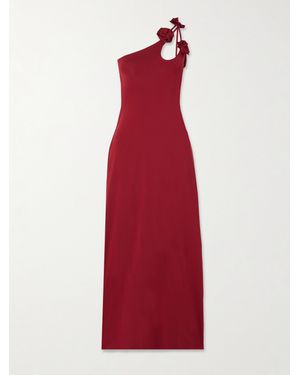Maygel Coronel Celosía One-Shoulder Appliquéd Stretch-Jersey Midi Dress - Red