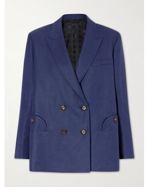 Blazé Milano Nightbreak Double-Breasted Linen, Wool And Silk-Blend Blazer - Blue