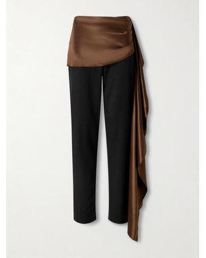 Abadia Draped Satin-Trimmed Wool-Blend Twill Straight-Leg Trousers - Black