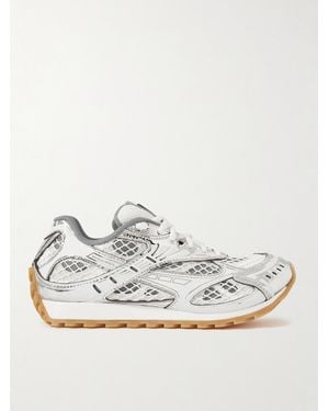 Bottega Veneta Orbit Metallic Rubber, Mesh And Fishnet Trainers - White