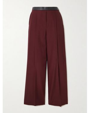 Loewe Leather-Trimmed Pleated Wool Grain De Poudre Trousers - Purple