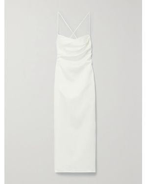 Rasario Lace-Up Duchesse-Satin Midi Dress - White