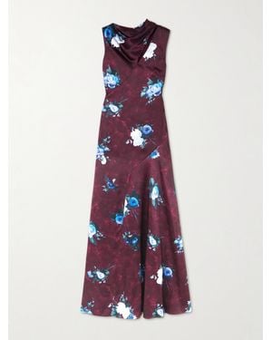 Erdem Asymmetric Cutout Floral-Print Duchesse-Satin Gown - Purple