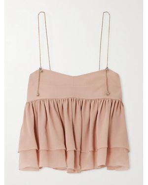 Chloé Embellished Organic Silk-Mousseline Camisole - Pink