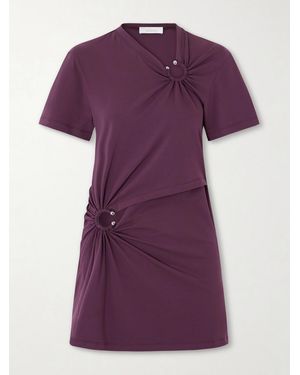 Rabanne Embellished Gathered Cut-Out Cotton-Blend Jersey Mini Dress - Purple