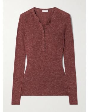 Gabriela Hearst Anges Ribbed Cashmere, Silk And Hemp-Blend Henley Top - Purple