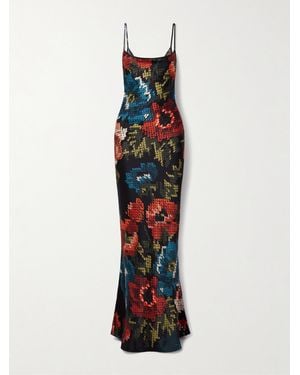 S.S.Daley Willow Floral-Print Silk-Satin Maxi Dress - White