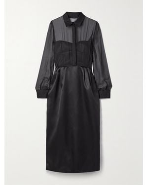 Gabriela Hearst Net Sustain Beatrice Kleid Aus Glänzendem Twill Aus Einer Biowoll-Seidenmischung Und Seidenchiffon - Schwarz