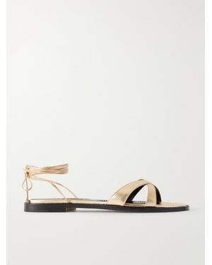 Manolo Blahnik Caleva 10 Metallic Leather Sandals - Natural