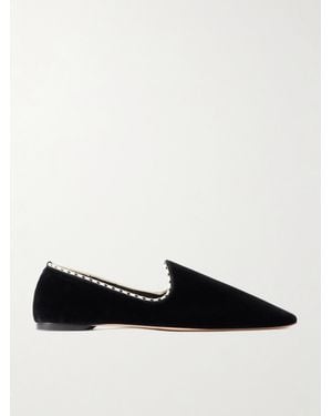 TOTEME Leather-Trimmed Velvet Slippers - Black