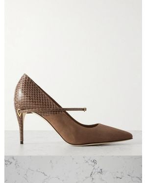 Jennifer Chamandi Lorenzo 85 Suede And Elaphe Court Shoes - Brown