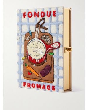 Olympia Le-Tan Fondue Fromage Embroidered Appliquéd Canvas Clutch - White