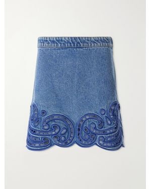 Ulla Johnson Cadiz Embroidered Denim Mini Skirt - Blue