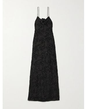 Rodarte Appliquéd Sequin-Embellished Silk-Trimmed Voile Gown - Black