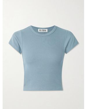 ÉTERNE Chloe Ribbed Stretch-Jersey T-Shirt - Blue
