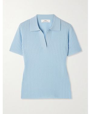 arch4 Jennifer Ribbed Organic Cashmere Polo Shirt - Blue
